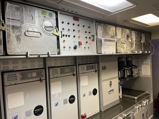 a bunch of appliances that are on a shelf