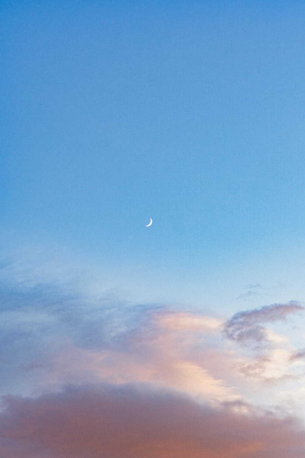 a plane flying in the sky with a half moon in the distance