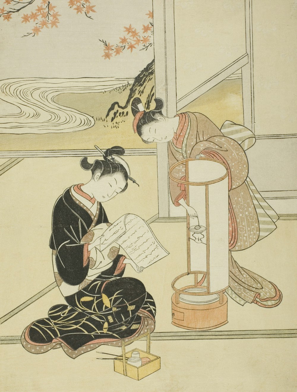 a painting of a woman reading a book