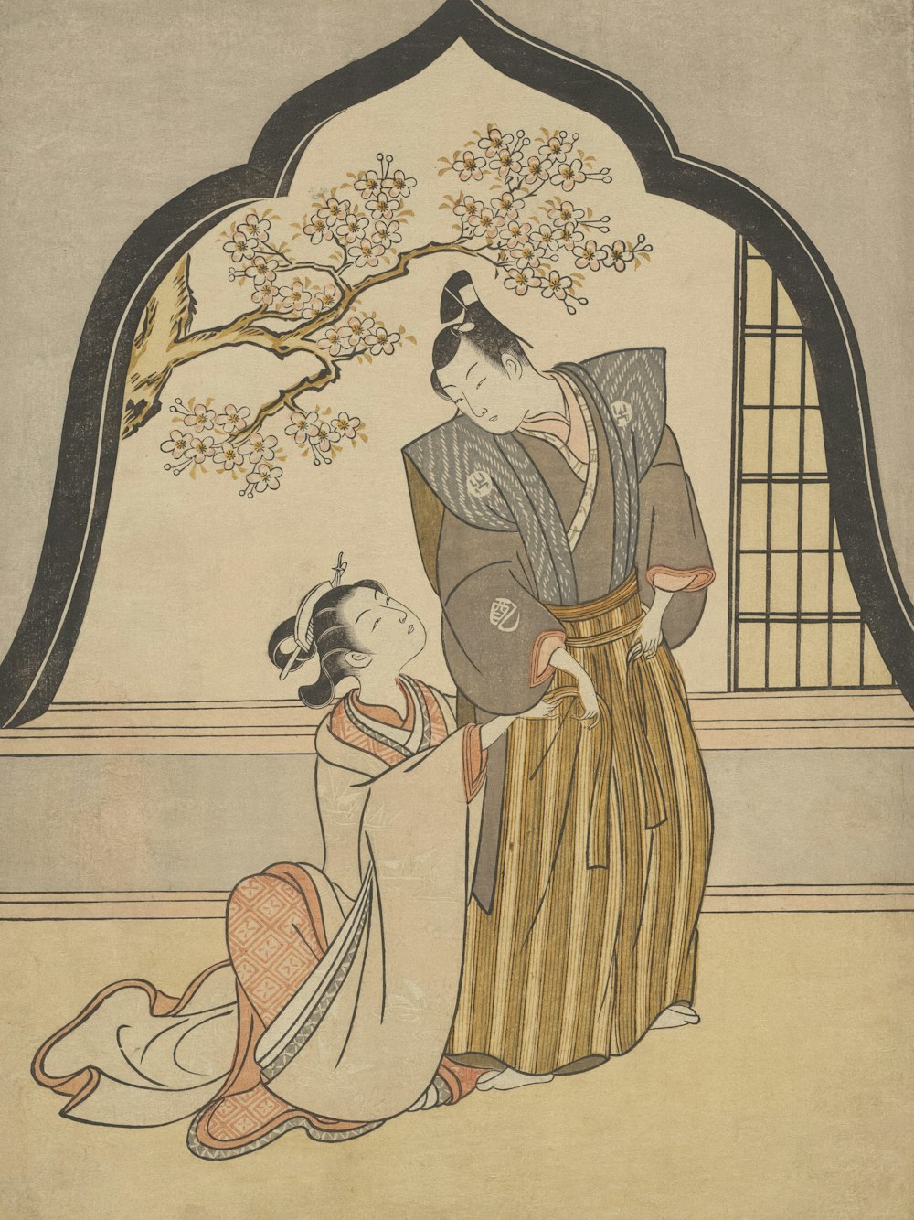 a painting of a woman and a man under a tree
