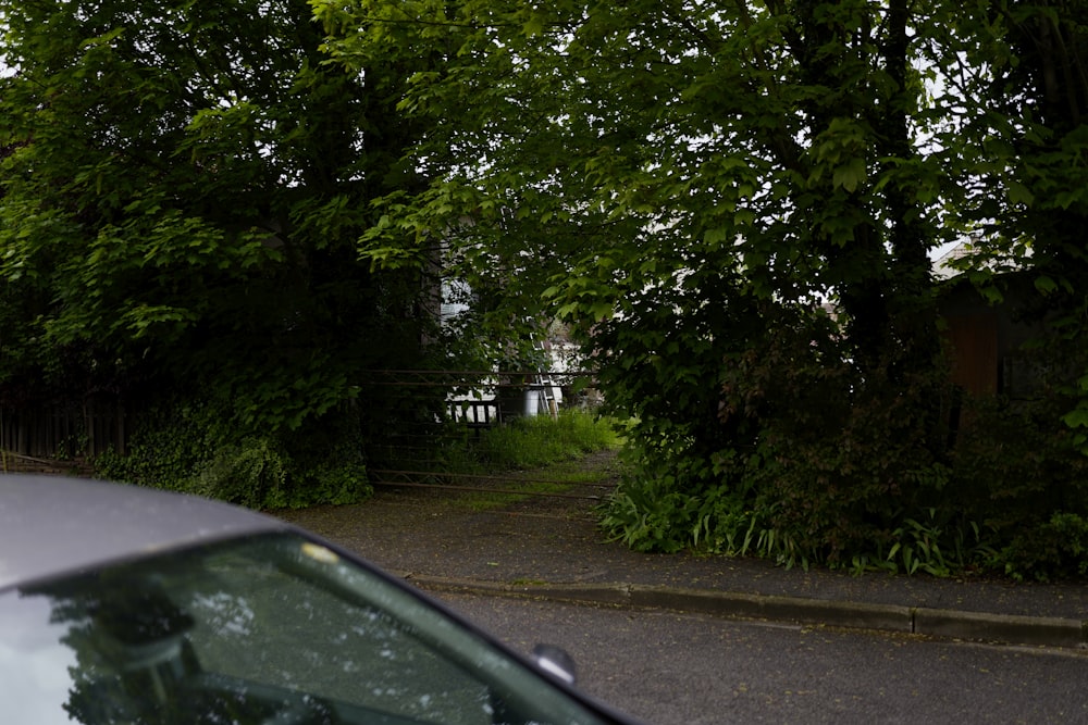 a car is parked on the side of the road