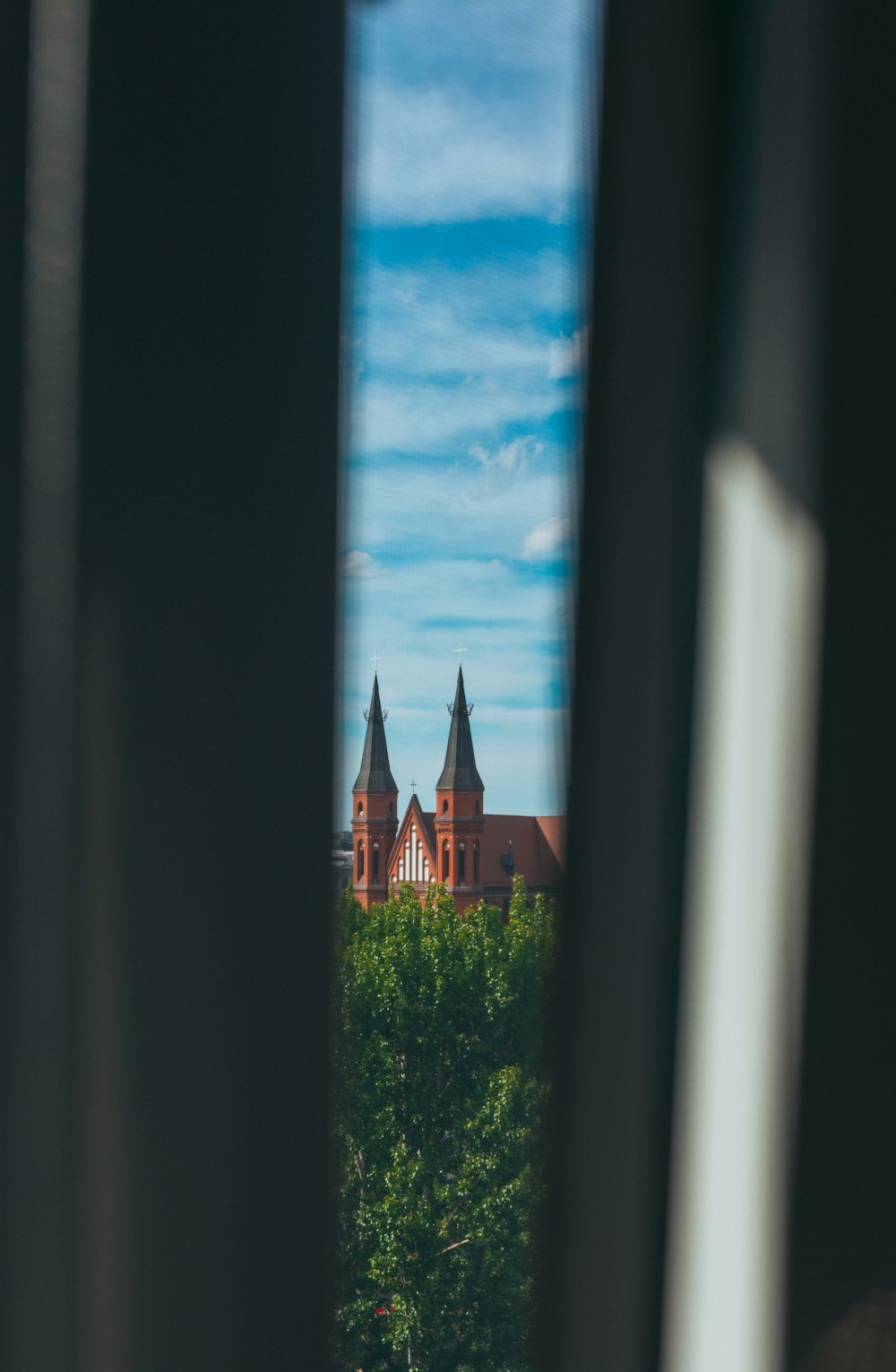 a view of a building through a window