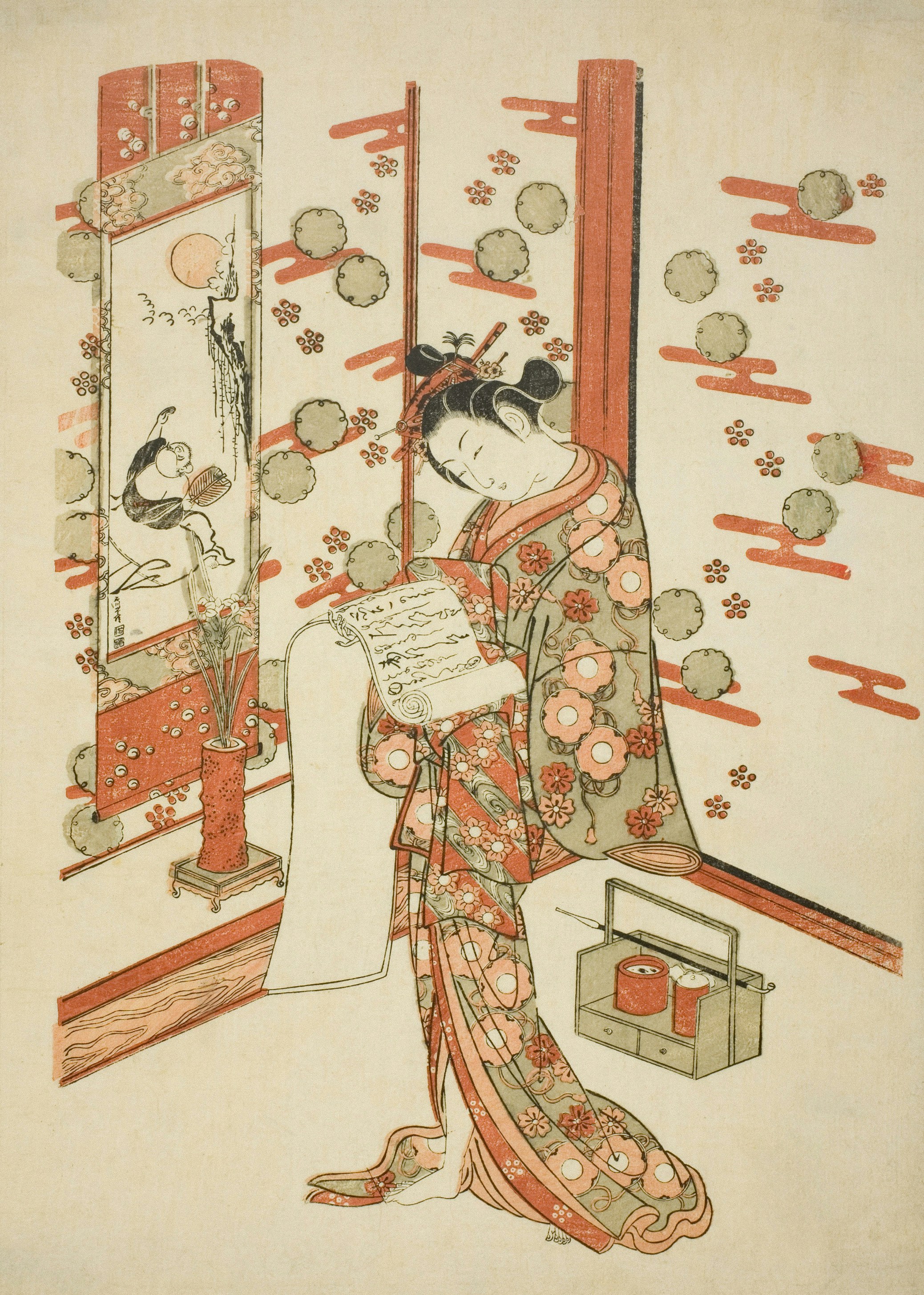 a painting of a woman in a kimono