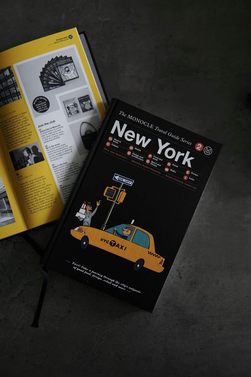 a book with a picture of a taxi cab