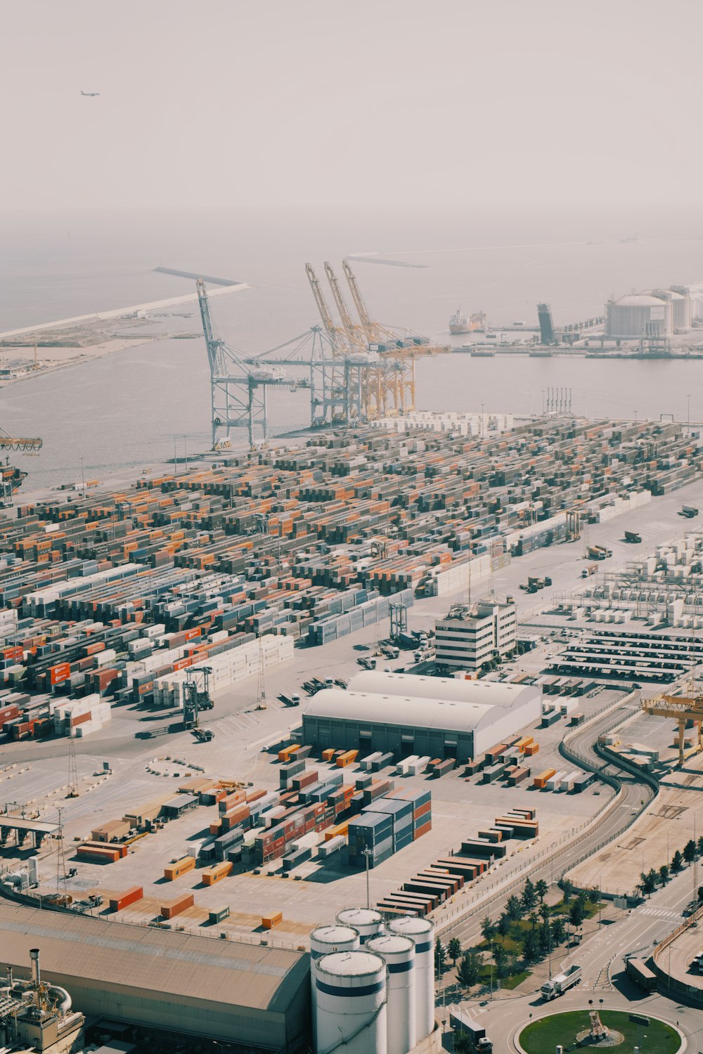 an aerial view of a large industrial port