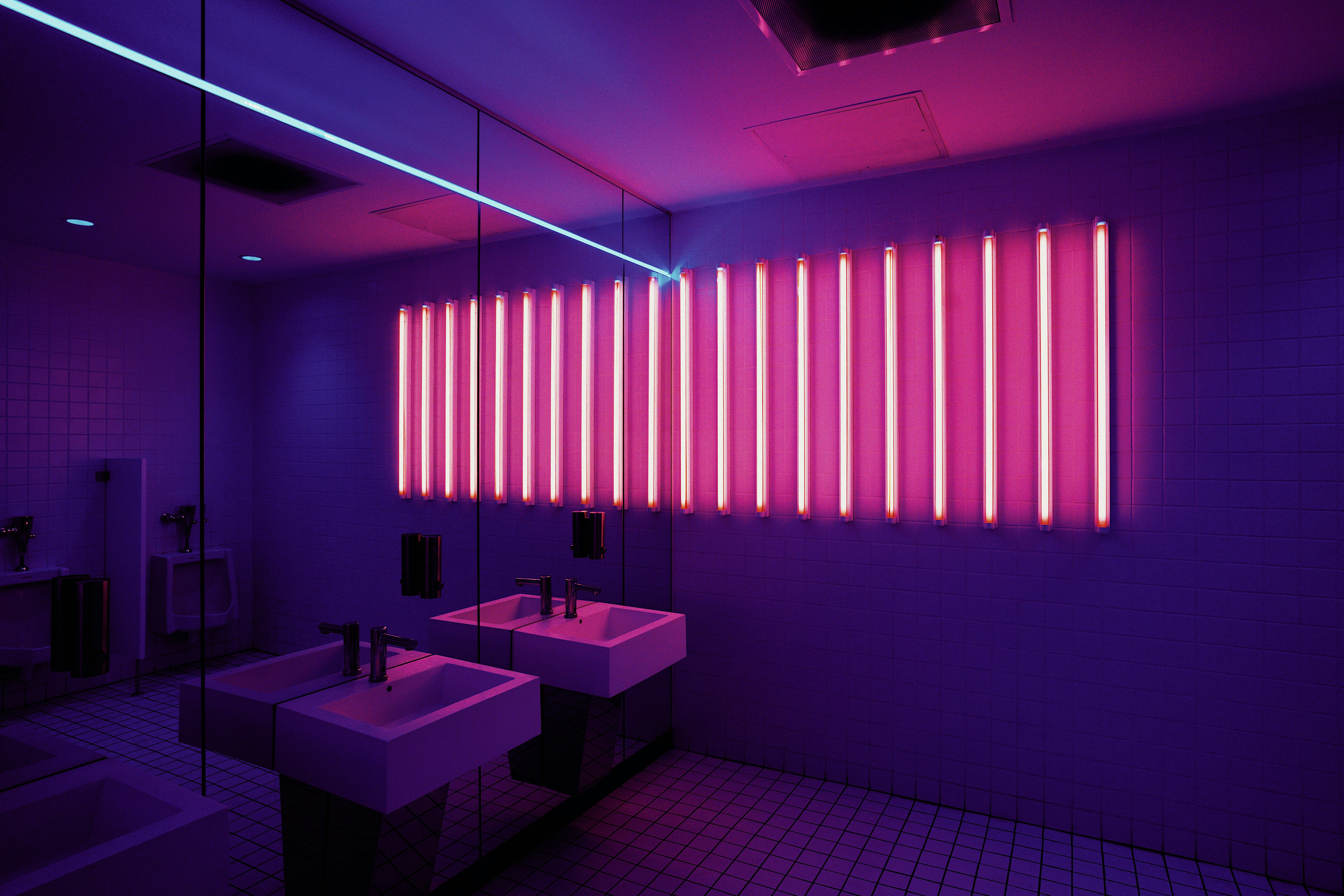 Neon bathroom beauty setup