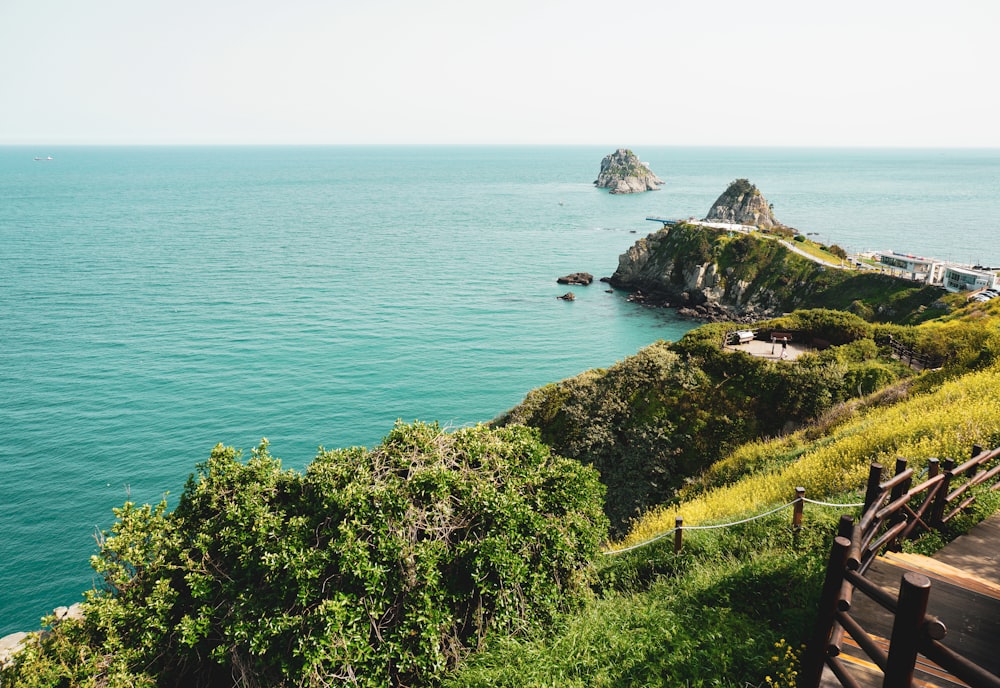 a view of the ocean from a hill