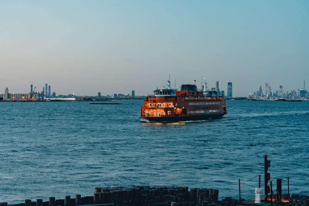 a large boat traveling across a large body of water