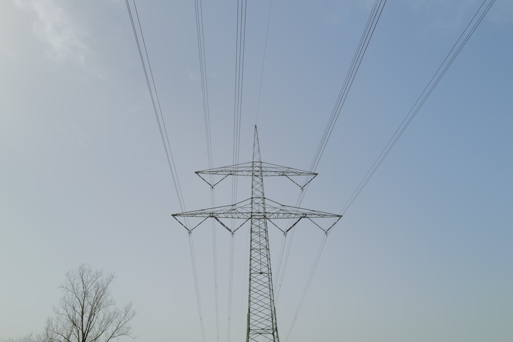 a power line with a blue sky in the background