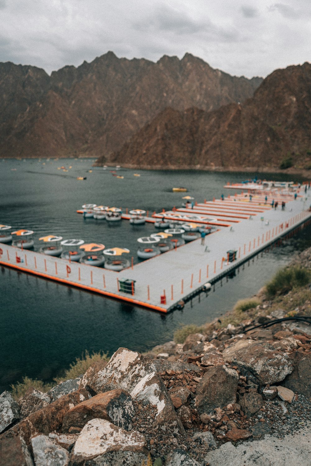 a large boat dock in the middle of a body of water
