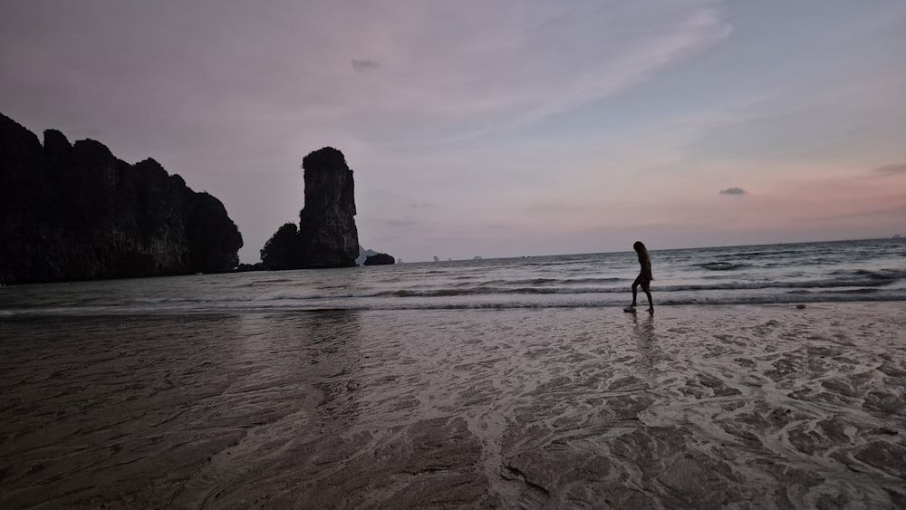 a person standing on a beach next to the ocean