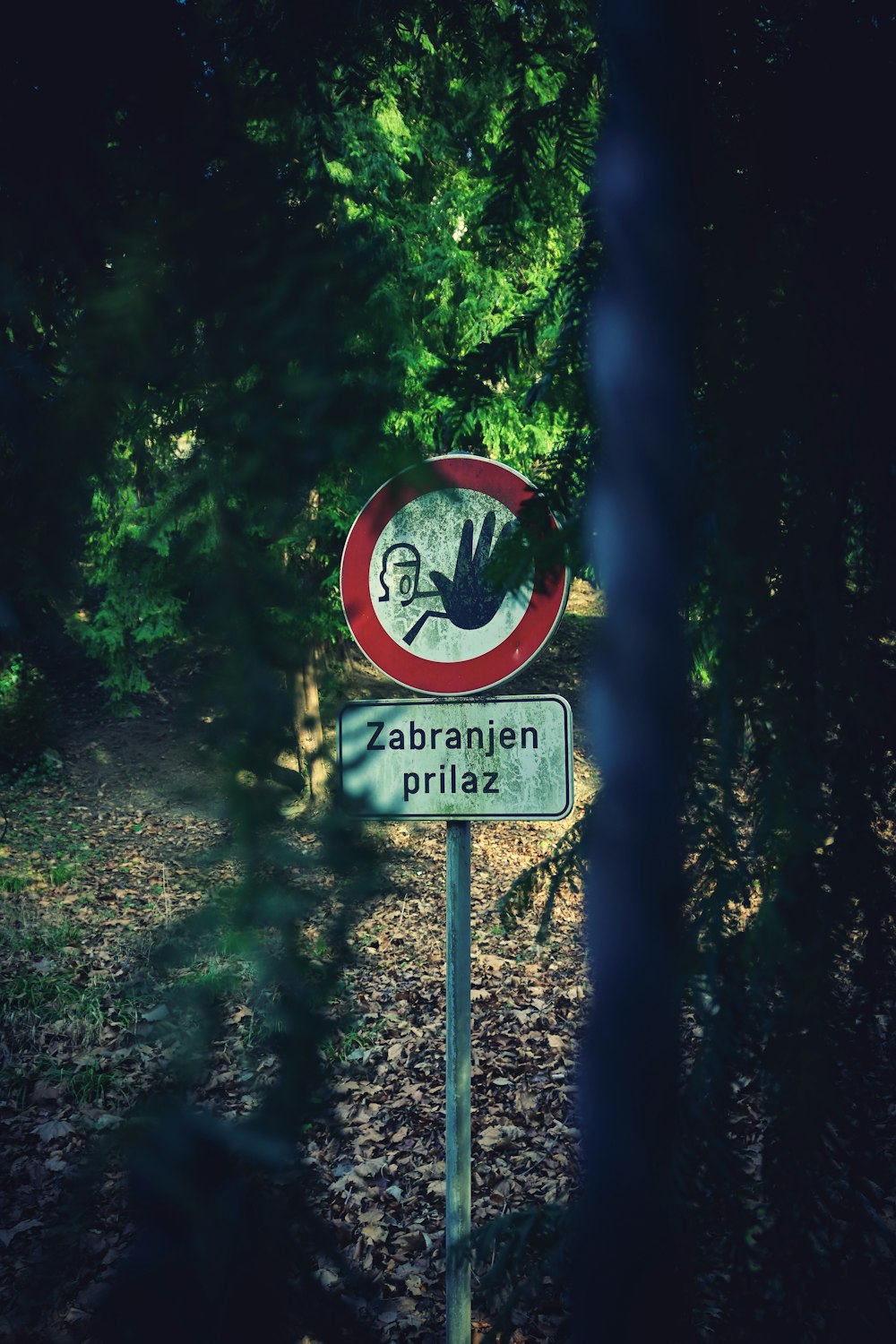 a street sign with a picture of a hand on it