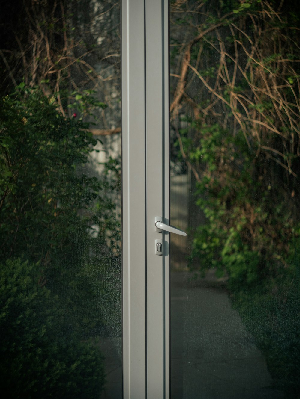 a close up of a glass door with a handle