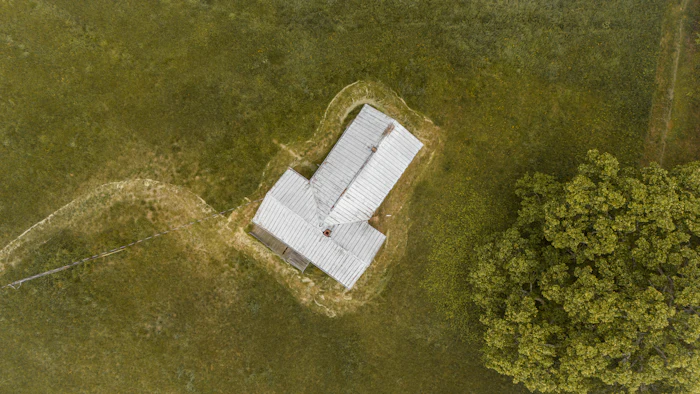 Aerial drone view of a house