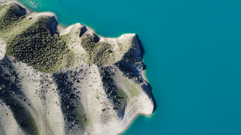 an aerial view of an island in the ocean