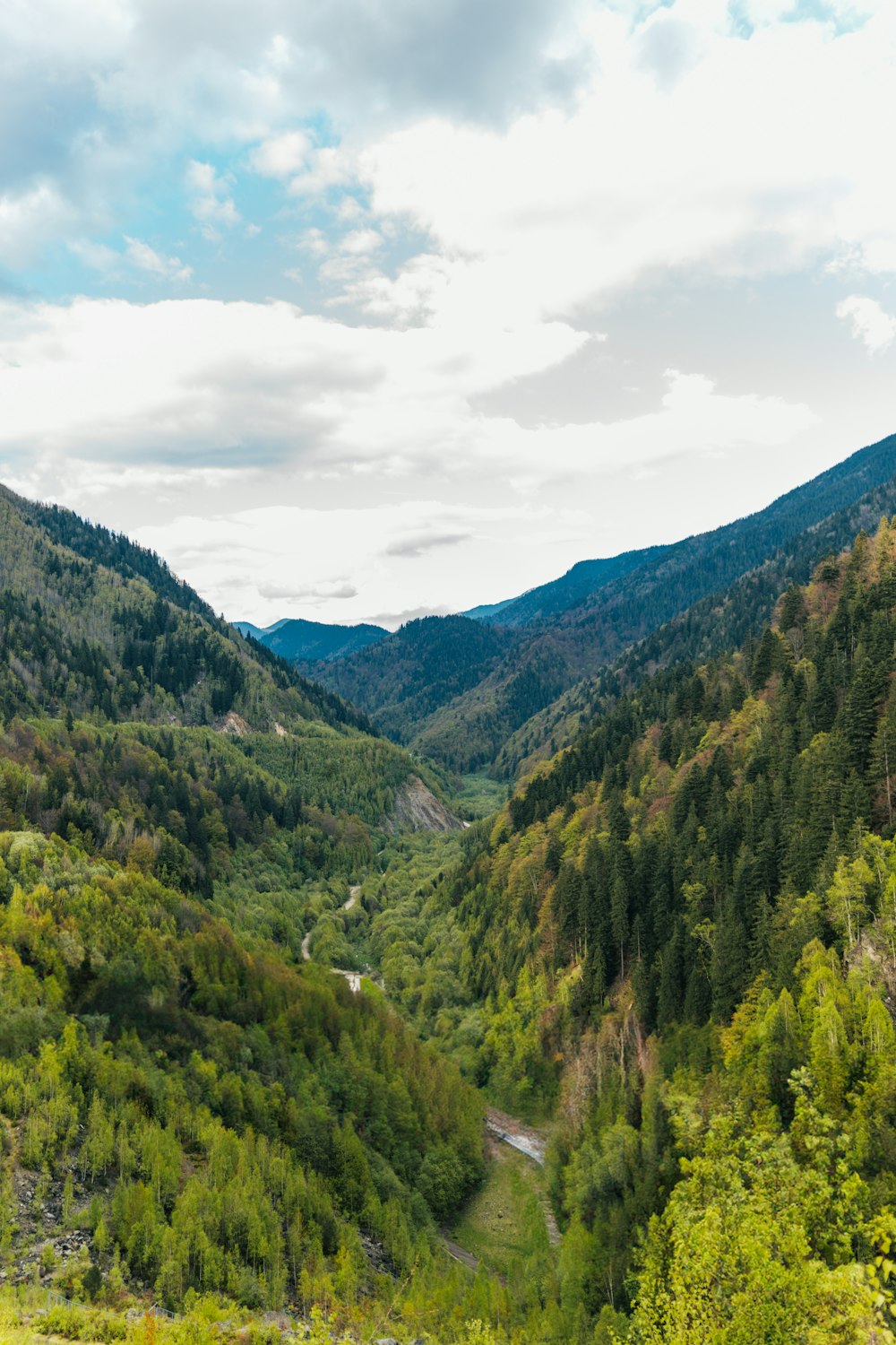 a view of a valley in the mountains