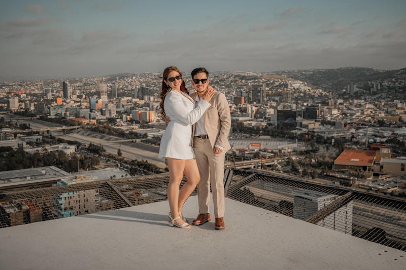 Stylish couple on rooftop