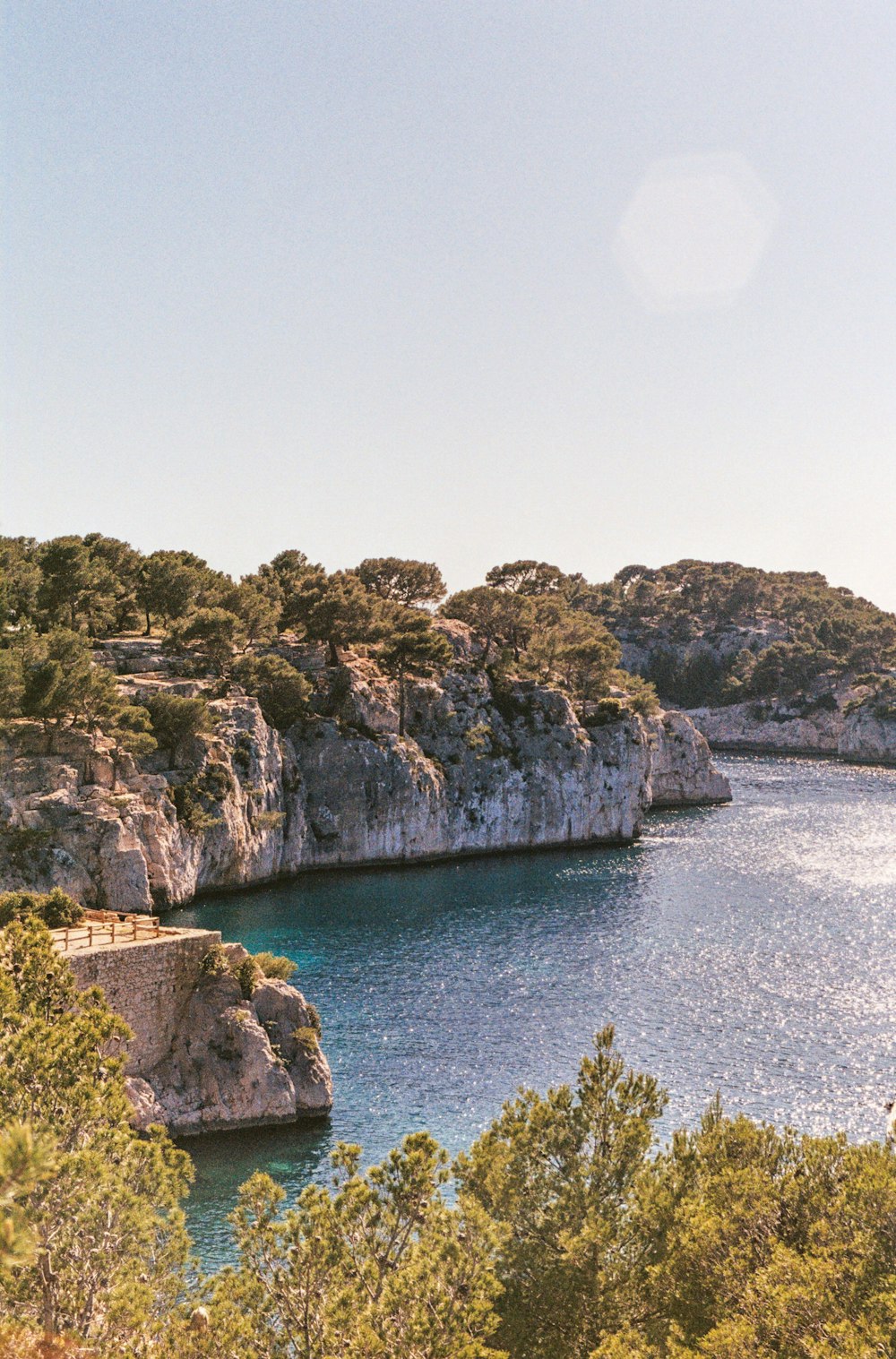 a large body of water surrounded by trees