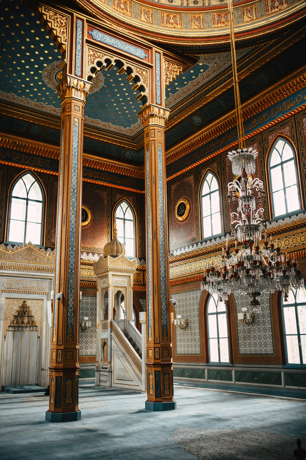 a large room with a chandelier and a chandelier