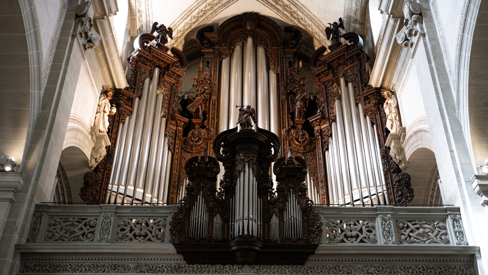 a large pipe organ in a large building