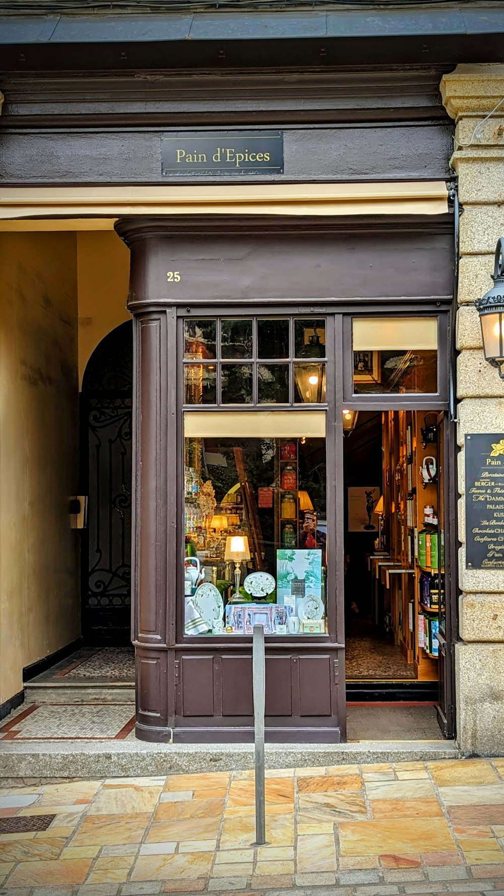 a store front with a sign in front of it