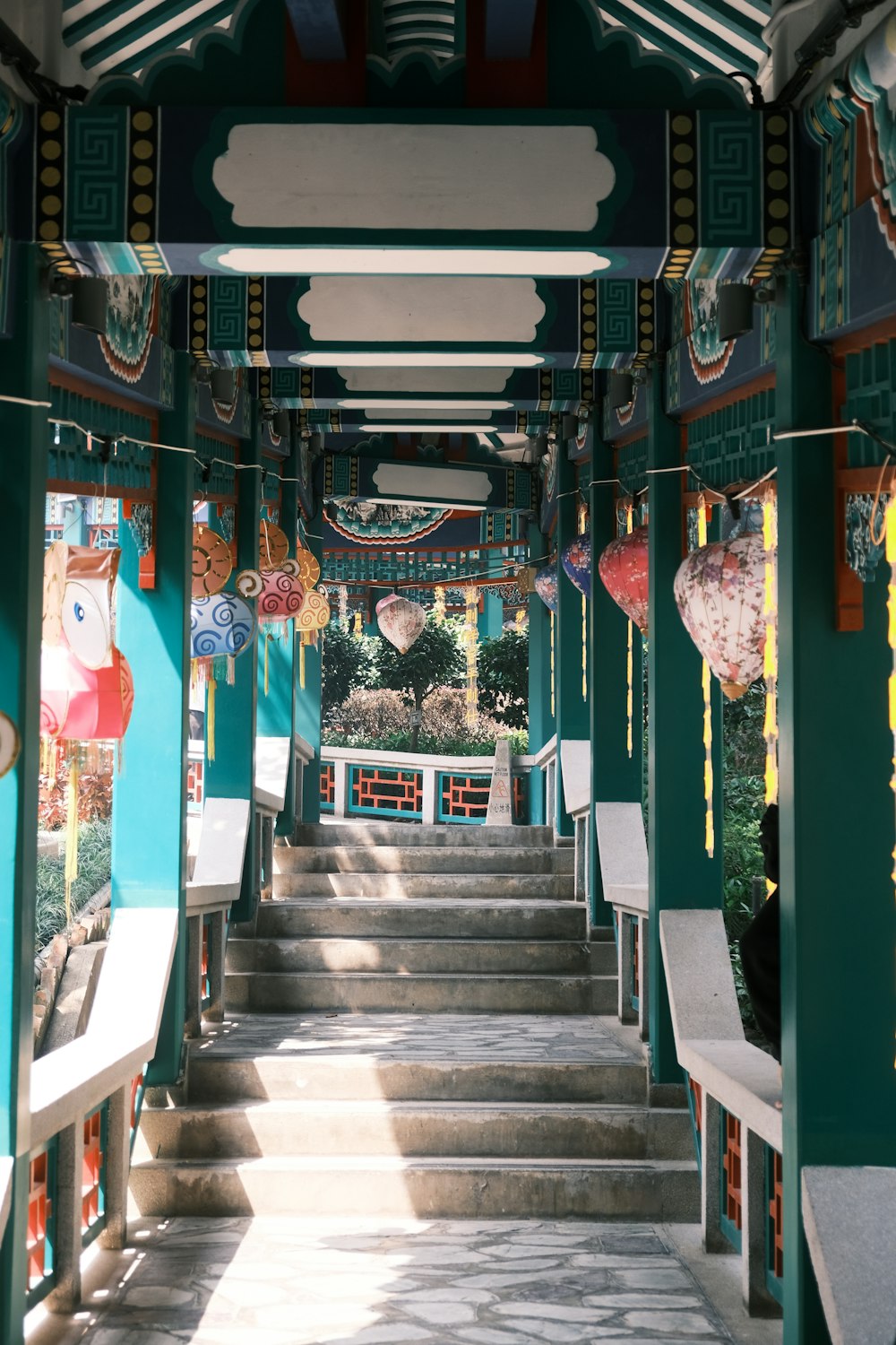 a set of stairs leading up to a pavilion