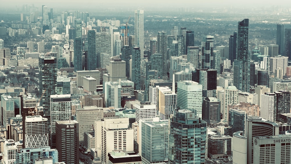 a view of a large city with tall buildings