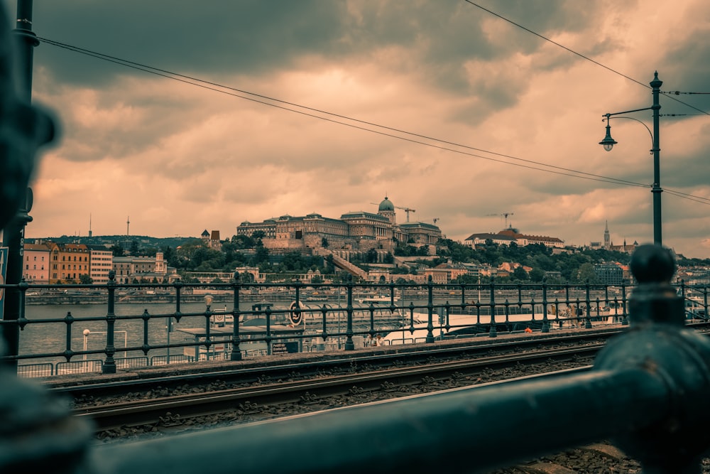 a view of a city from a train station