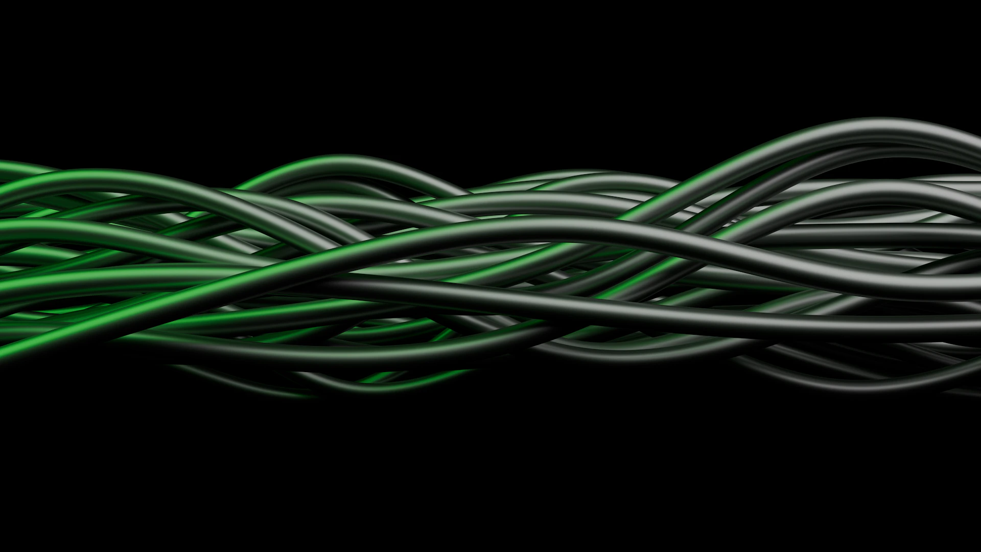 a green and white wire on a black background