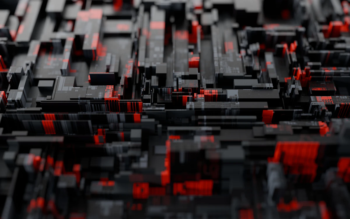 Abstract red and black digital structure