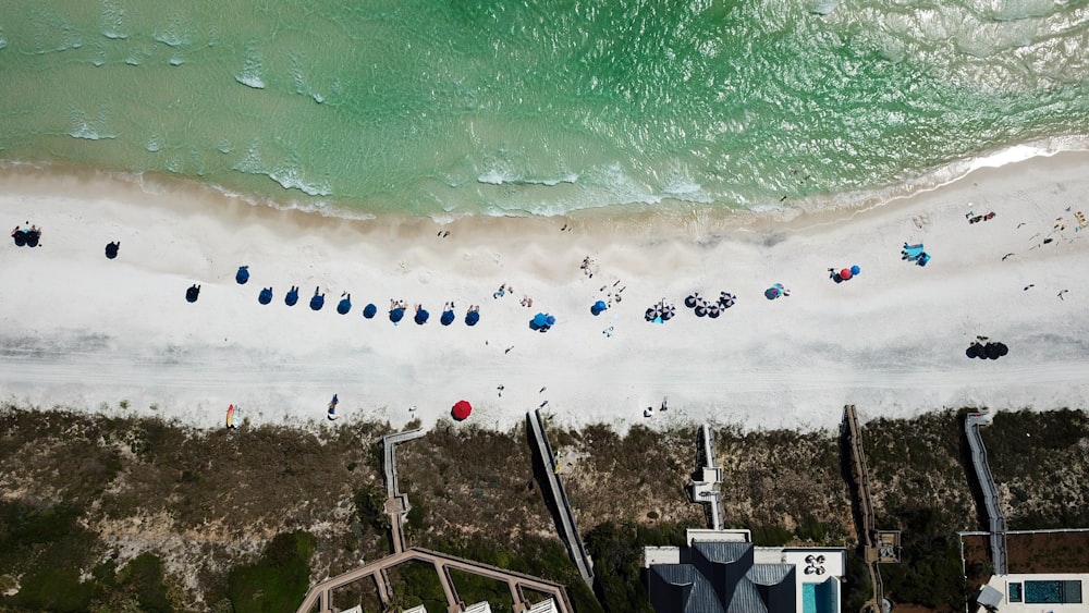 an aerial view of a beach and ocean