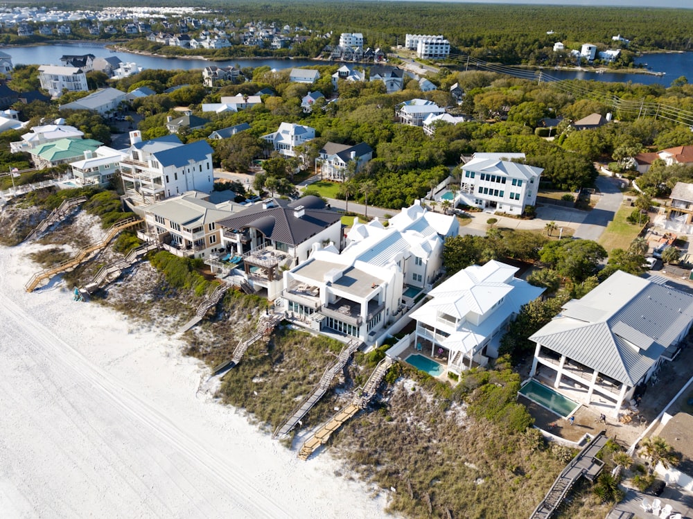 a bird's eye view of a beachfront home