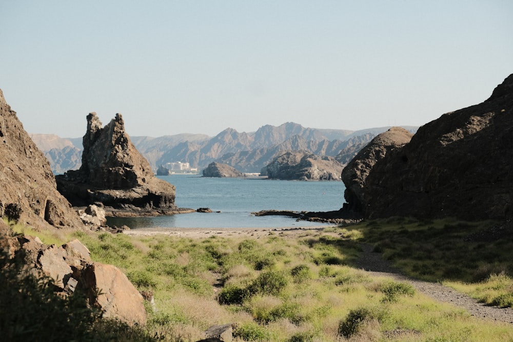 a large body of water surrounded by mountains