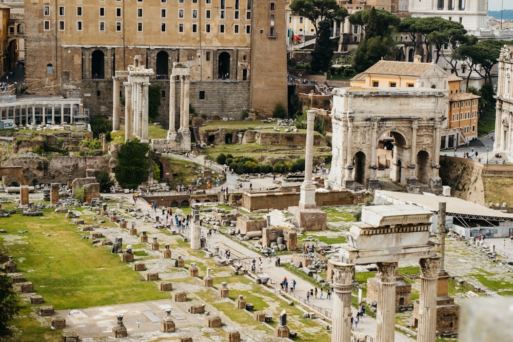 an aerial view of the ruins of a roman city