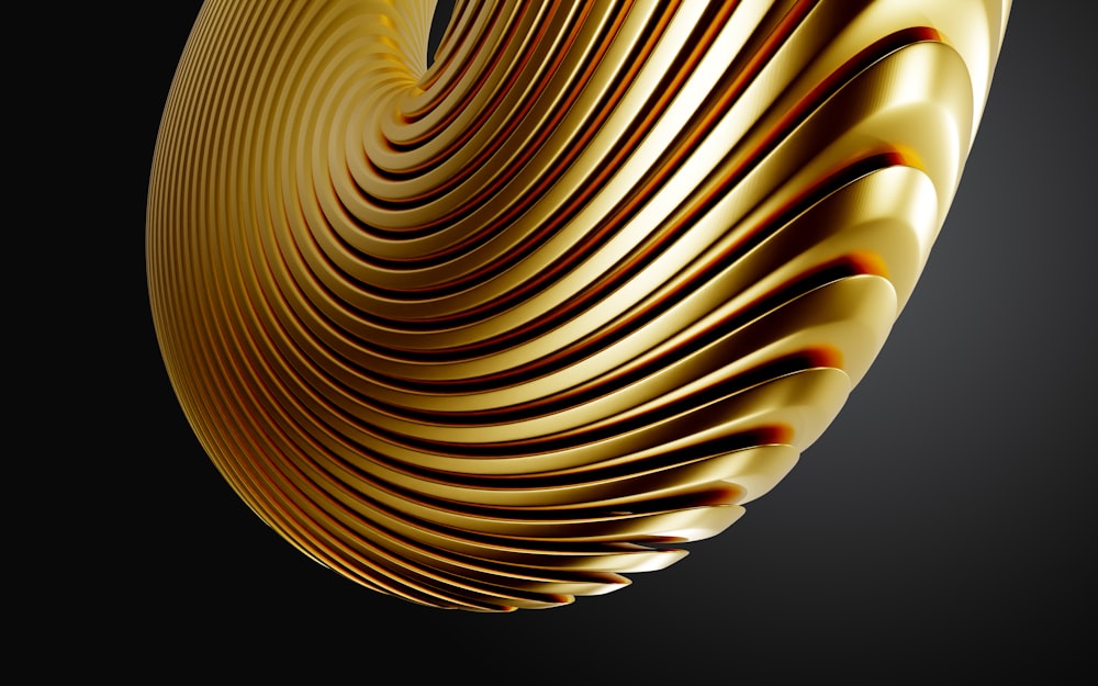 a golden object with wavy lines on a black background