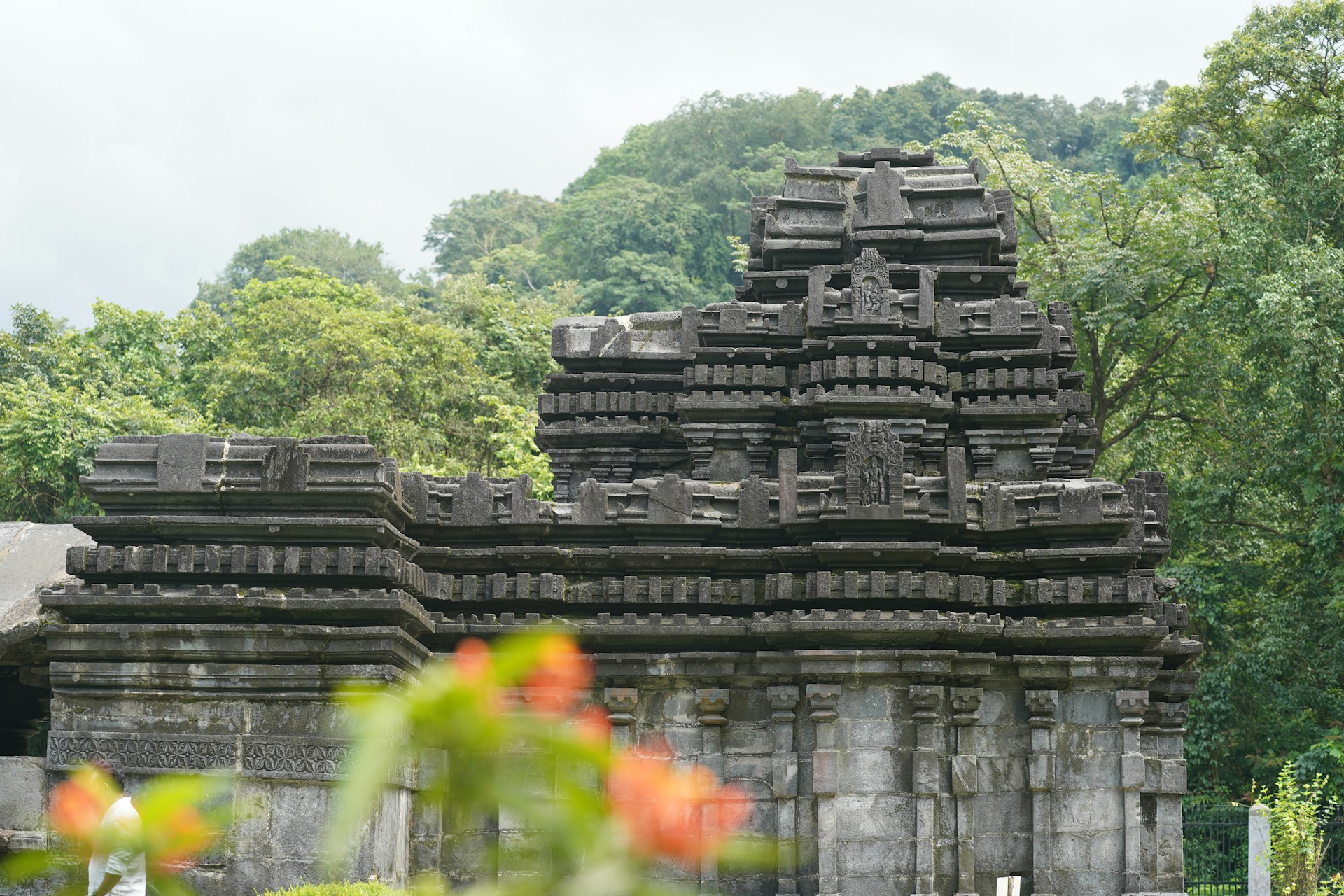 a large stone structure in the middle of a forest