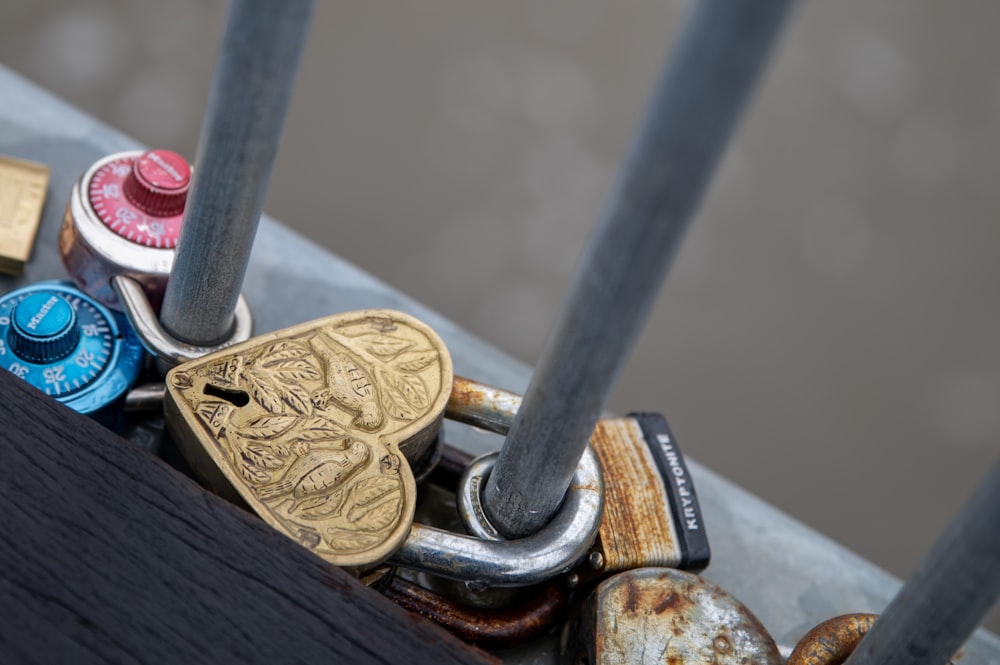 a couple of padlocks that are next to each other