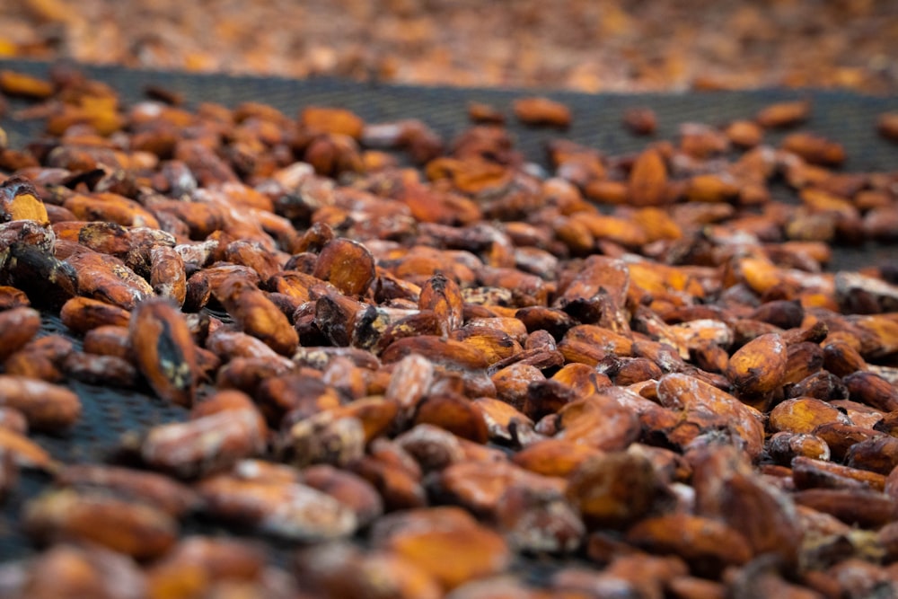 a pile of nuts sitting on top of a table