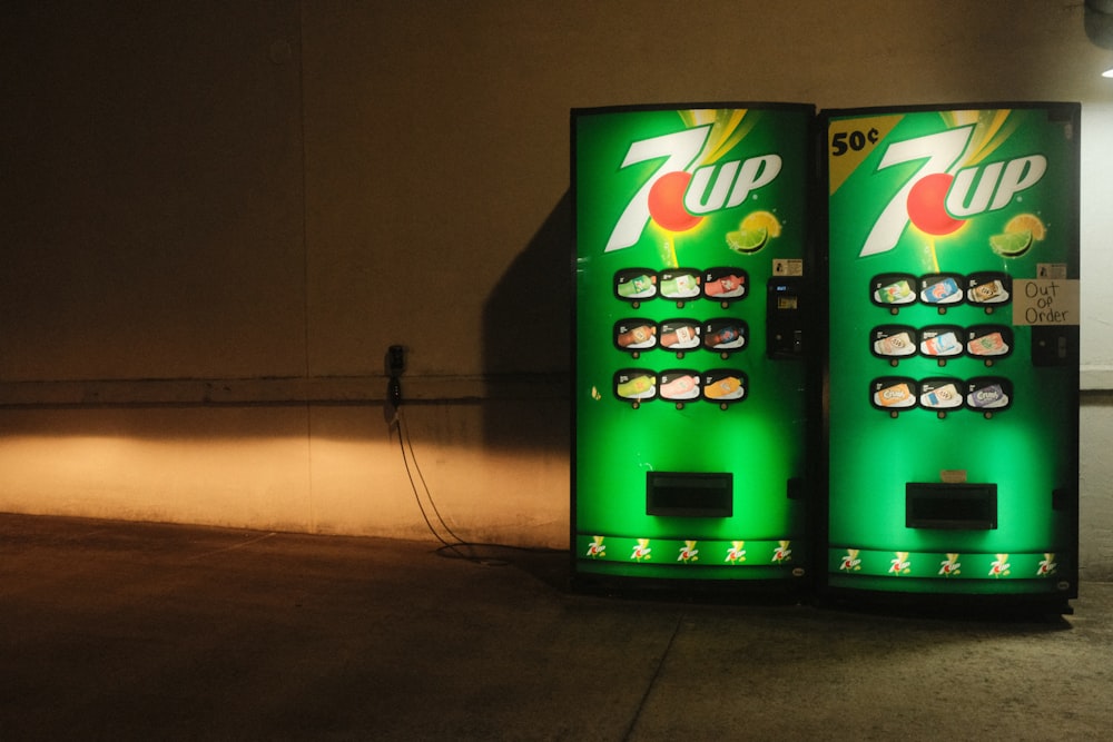 a couple of vending machines sitting next to each other