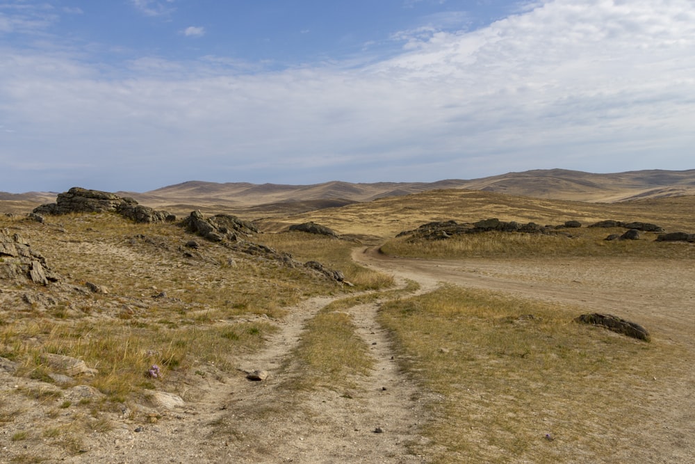 a dirt road in the middle of a desert