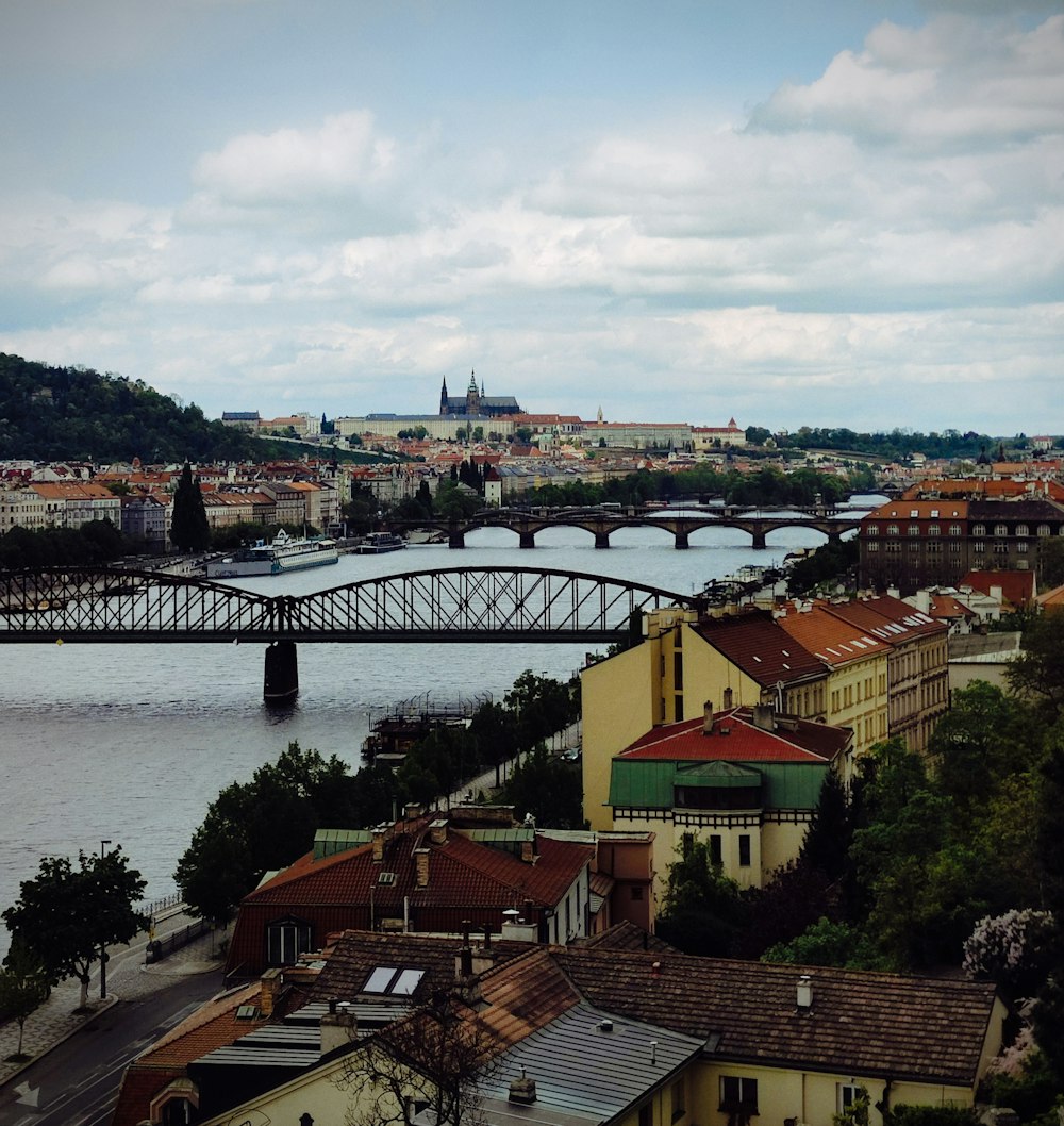 a view of a bridge over a body of water