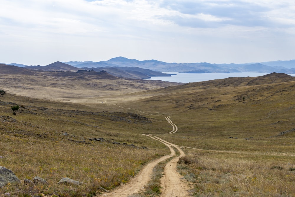 una strada sterrata in mezzo a un campo