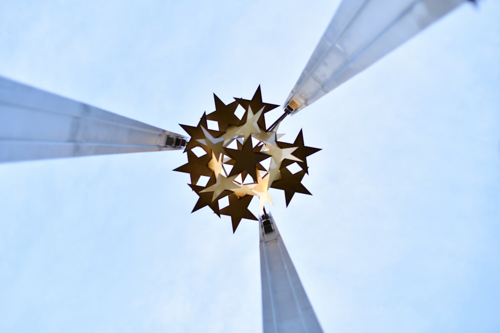 a view looking up at the top of a metal structure