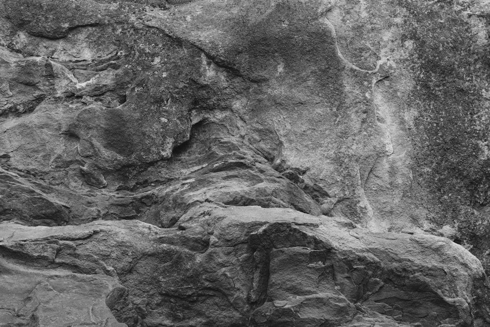 a black and white photo of a rock face