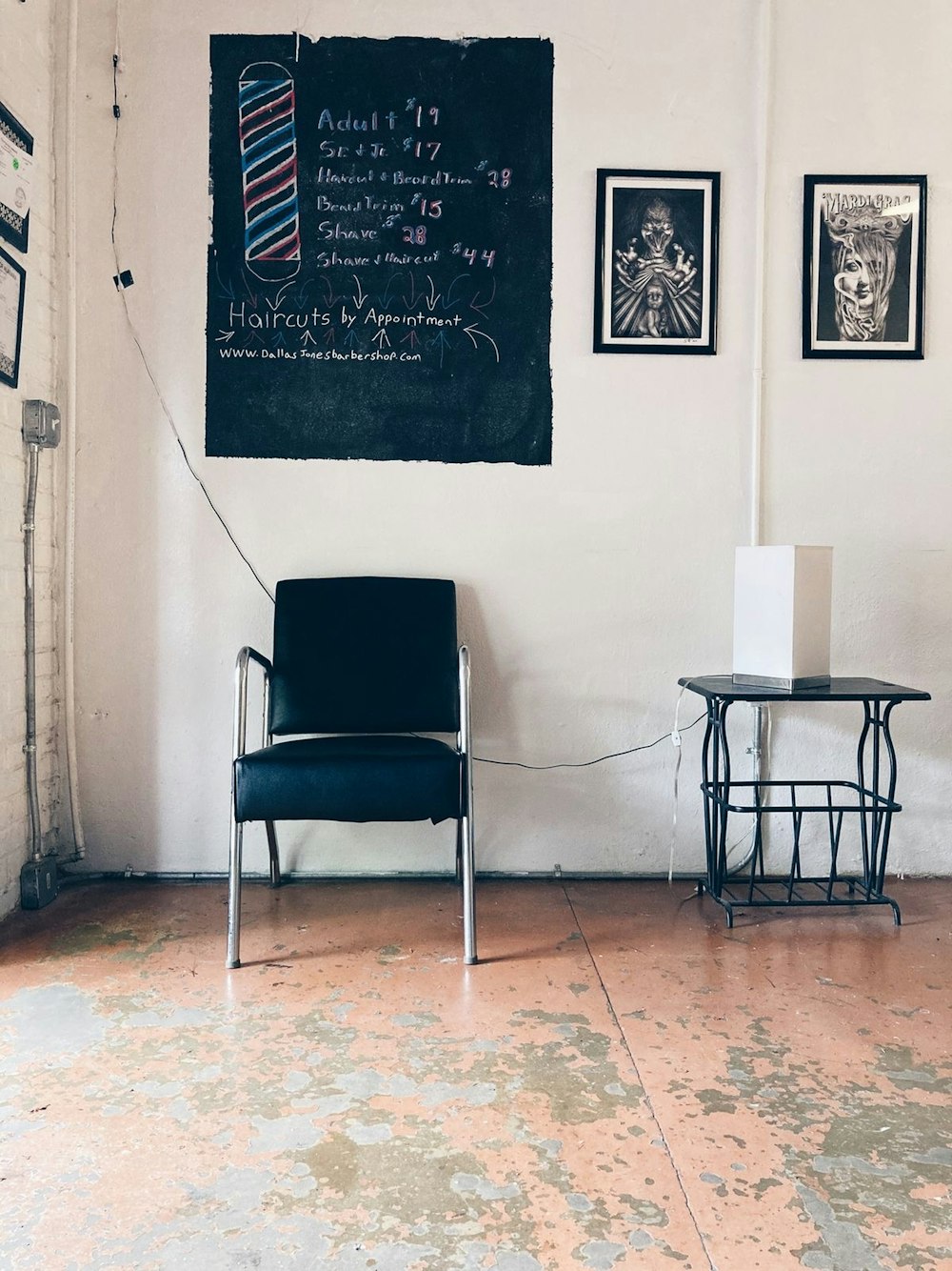 a chair and a table in a room