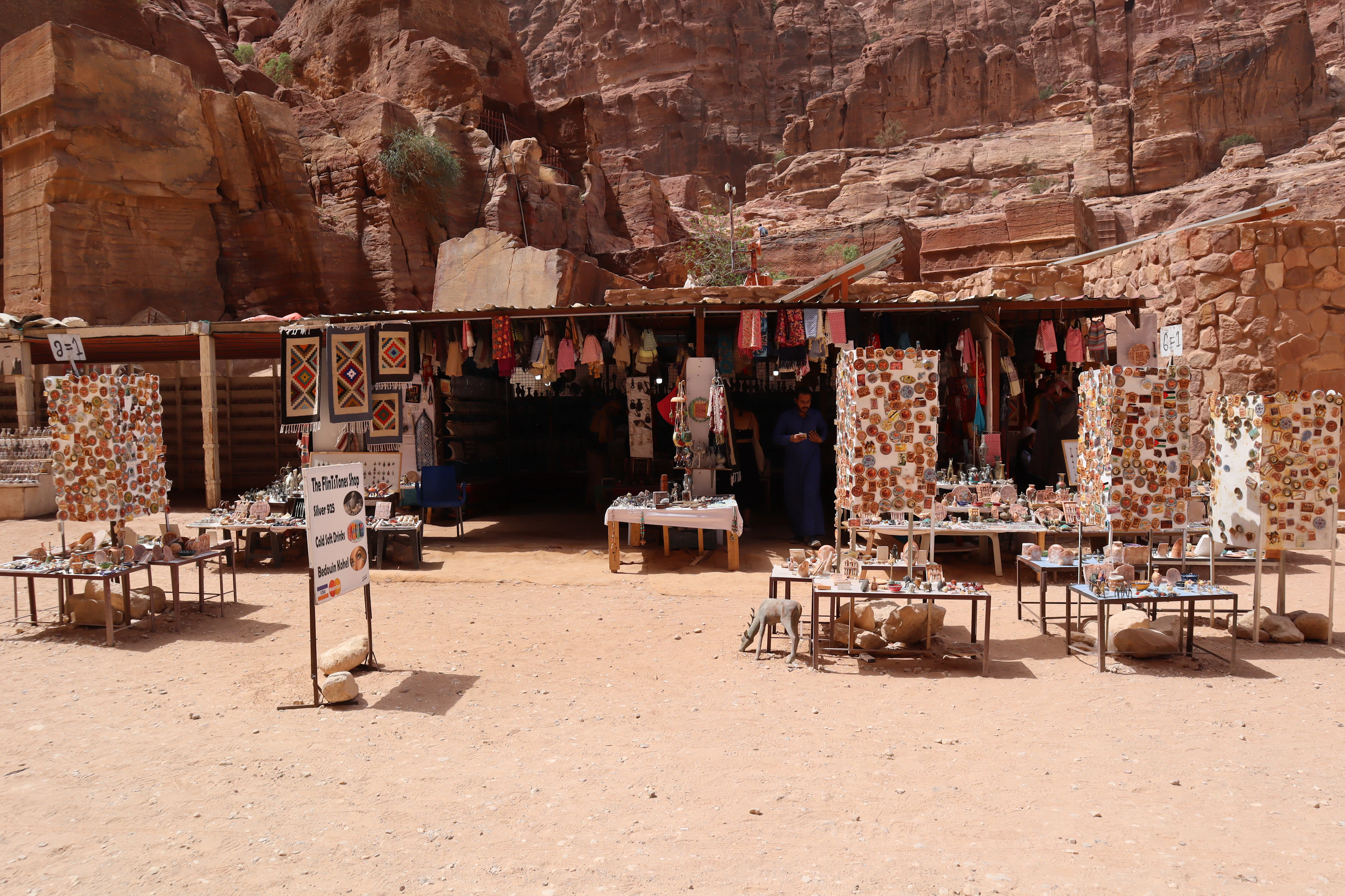 A Bedouin camp at Wadi Rum, tables laid out under the sandstone