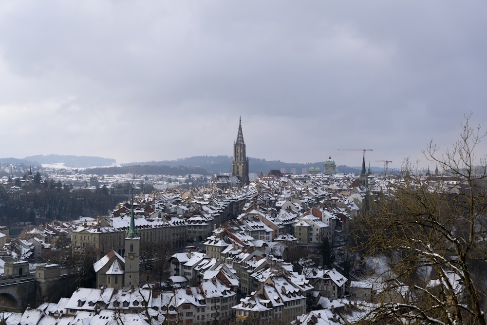 a view of a city covered in snow