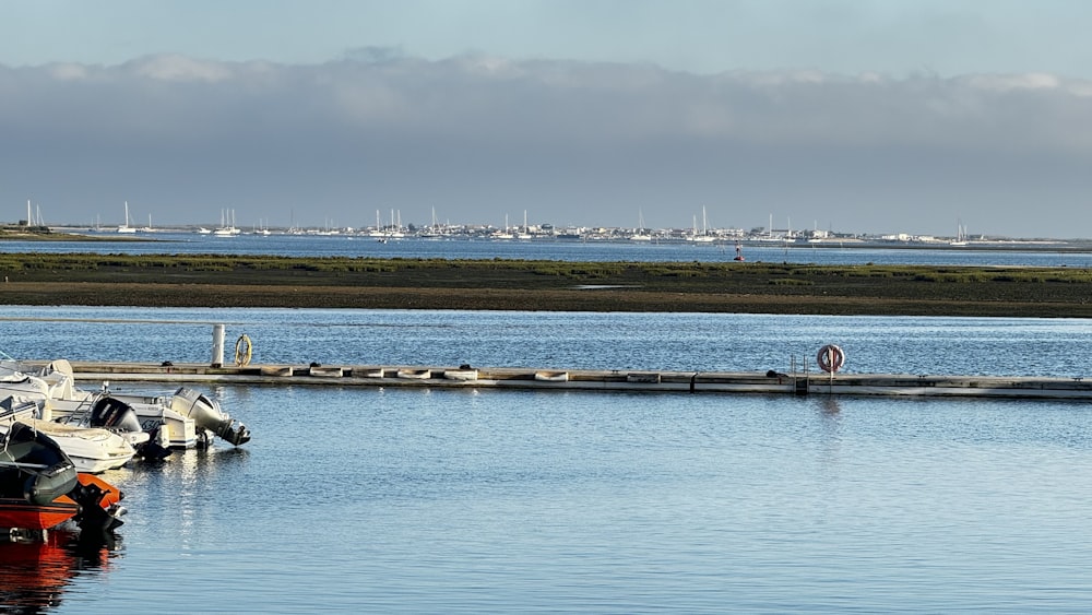 a group of boats that are sitting in the water