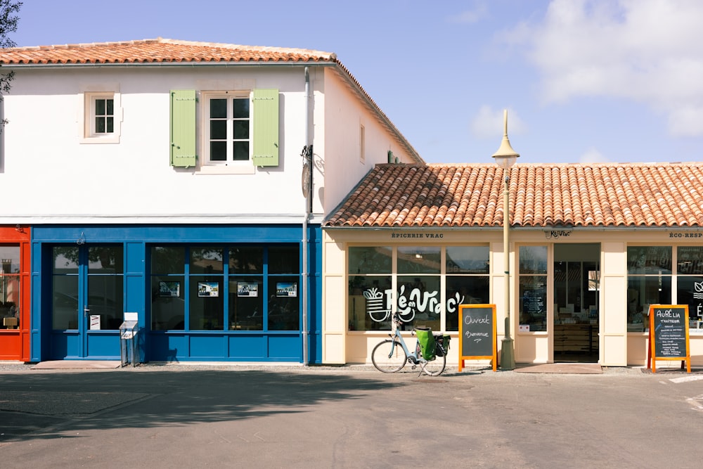 a building with a bicycle parked in front of it