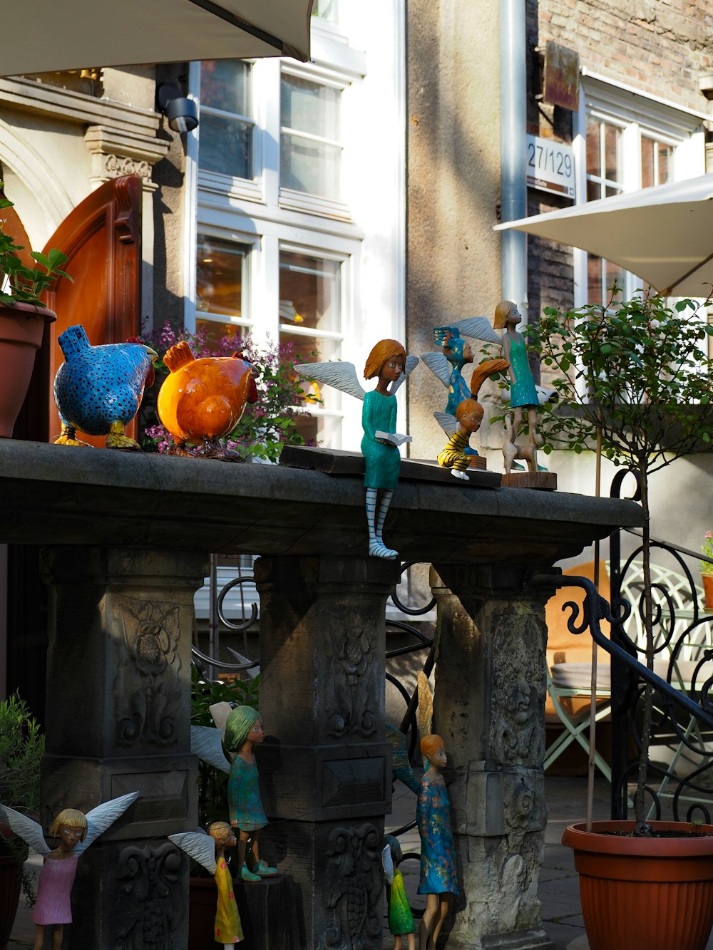 a group of figurines sitting on top of a table